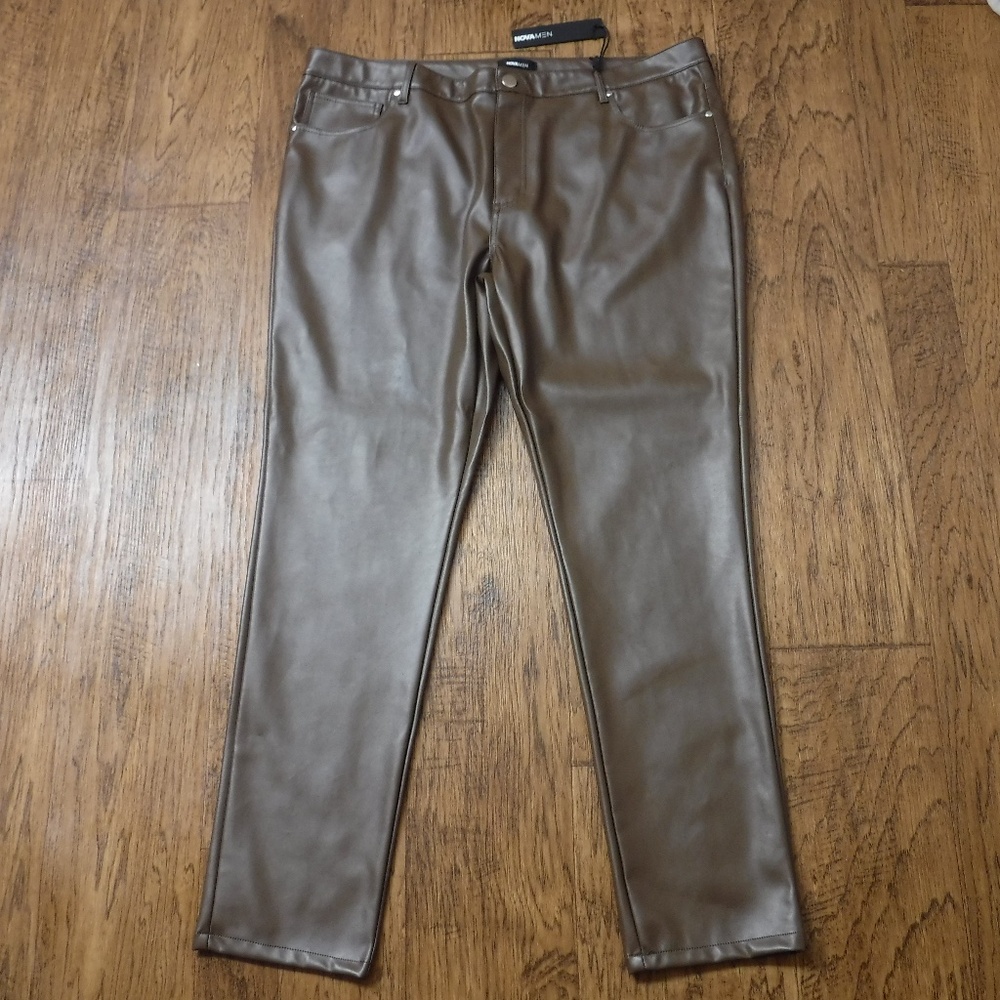 NovaMen Rockstar Faux Leather Brown Long Pant Women 42 ~NWT~